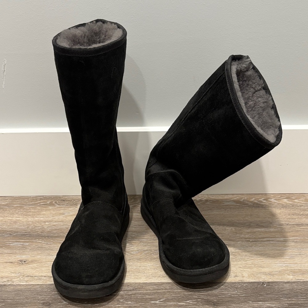 UGG Black Suede Boots with Zip Back